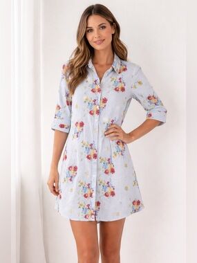 TROVARE Floral Striped Button-Up Dress